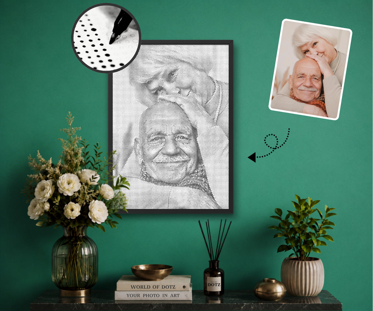 Eigen Foto stippelschilderij dot painting op canvas