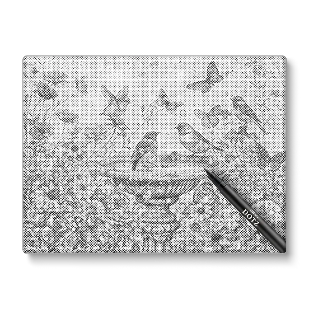Vogels bij de fontijn | Stippelschilderij | Extra veel details-Oh My Dotz-Dot painting-stippelschilderij
