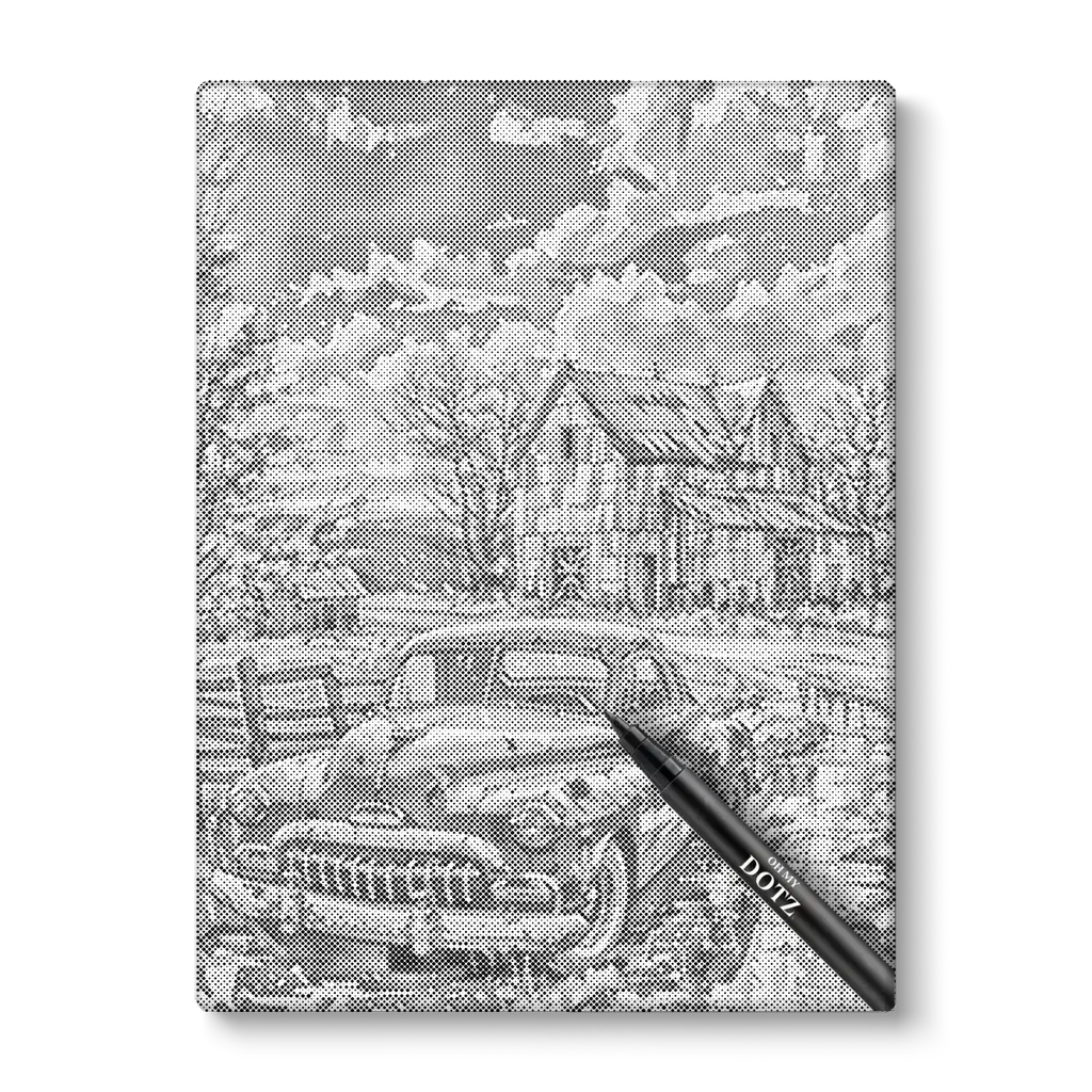 Oude auto bij boerderij | Stippelschilderij | Extra veel details-Oh My Dotz-Dot painting-stippelschilderij